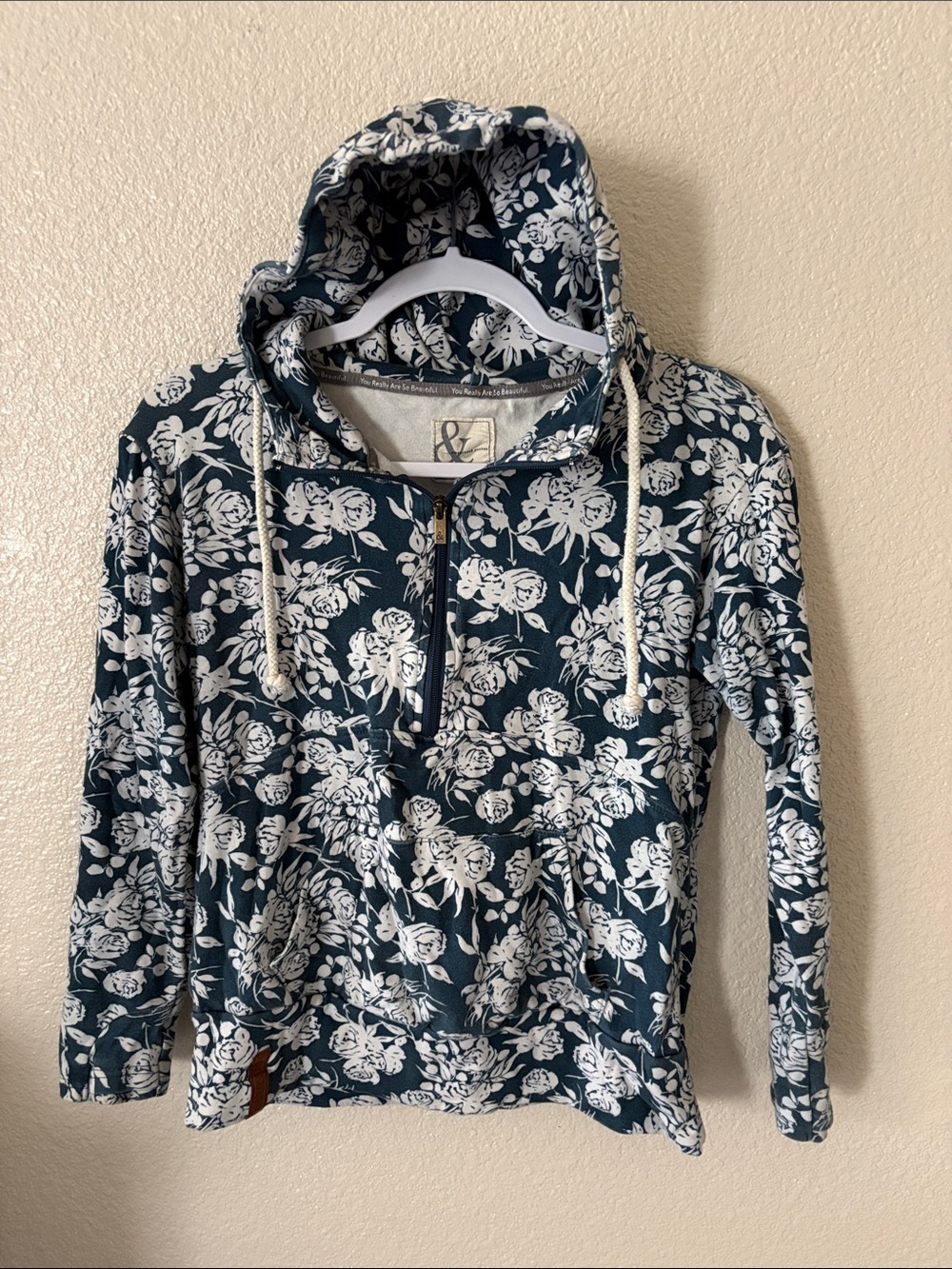 AMPERSAND AVE Navy Floral Half-Zip Hoodie